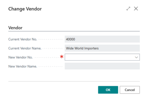 Image of the fields that are displayed when you change vendor